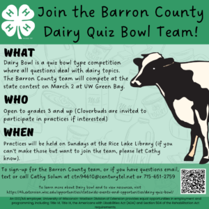 Join the Barron County Dairy Quiz Bowl Team!