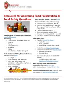 Resources for Answering Food Preservation and Food Safety Questions