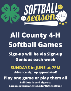 June 4-H pick-up softball games